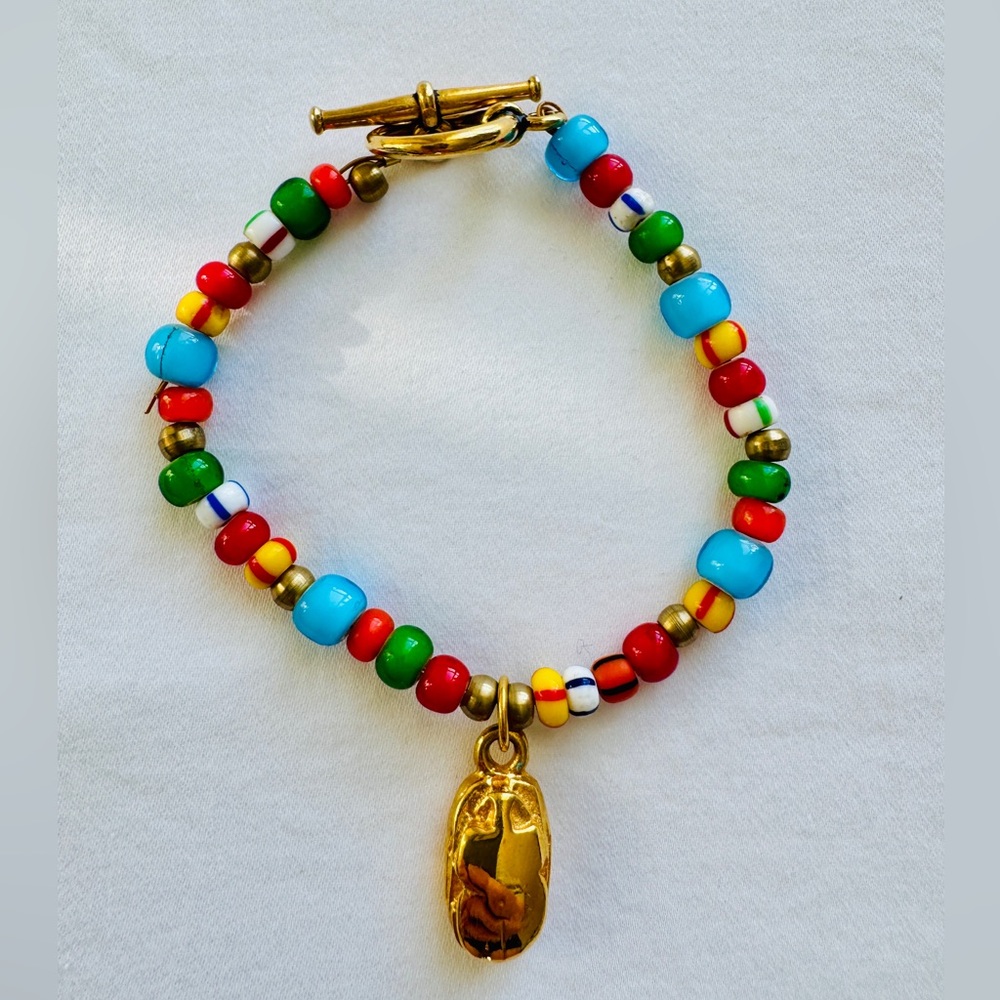 Beaded Bracelet with Gold Charm - Handmade by New York Artisan Jeweller